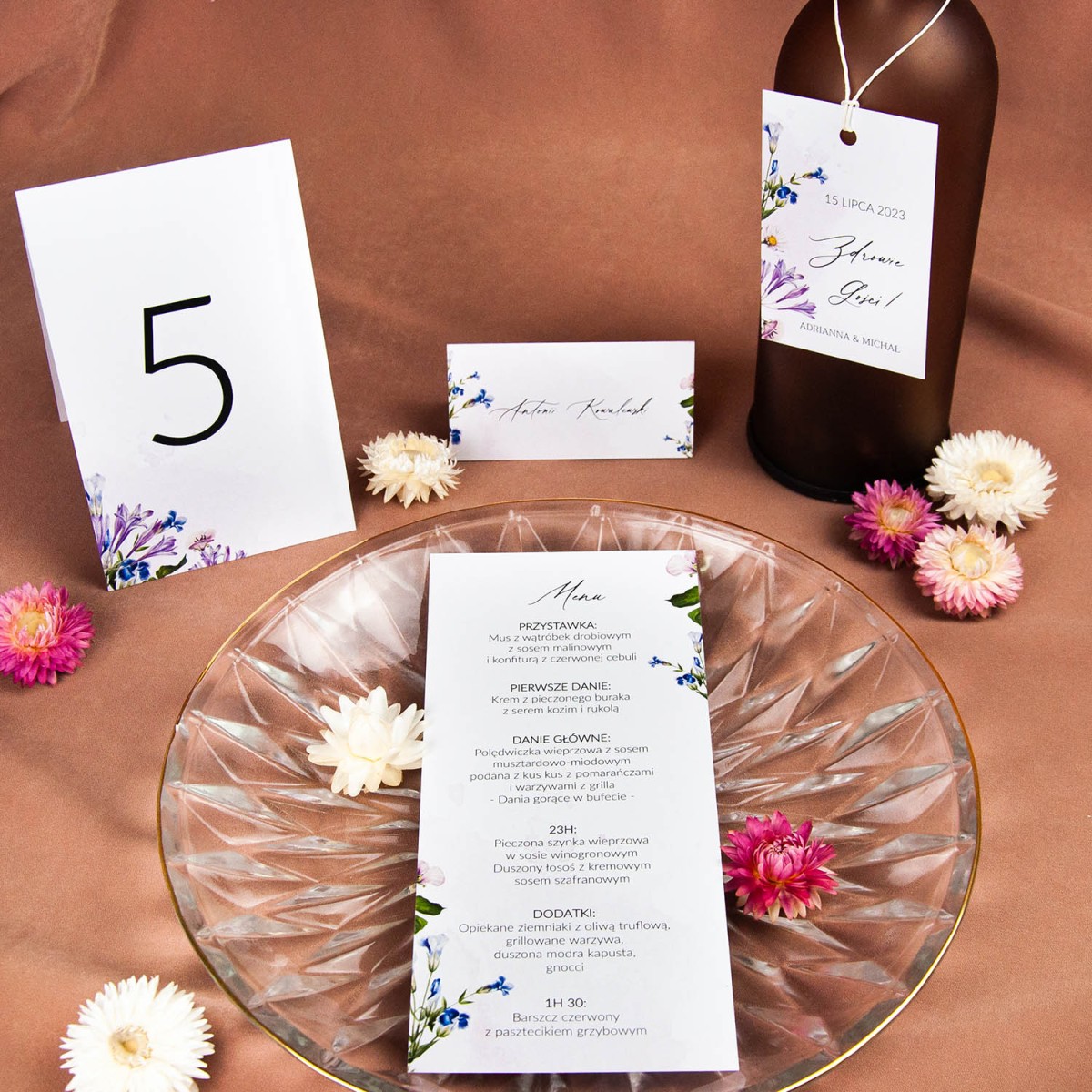 Numery stołów weselnych z motywem kwiatów wolnostojące - Lila Dream